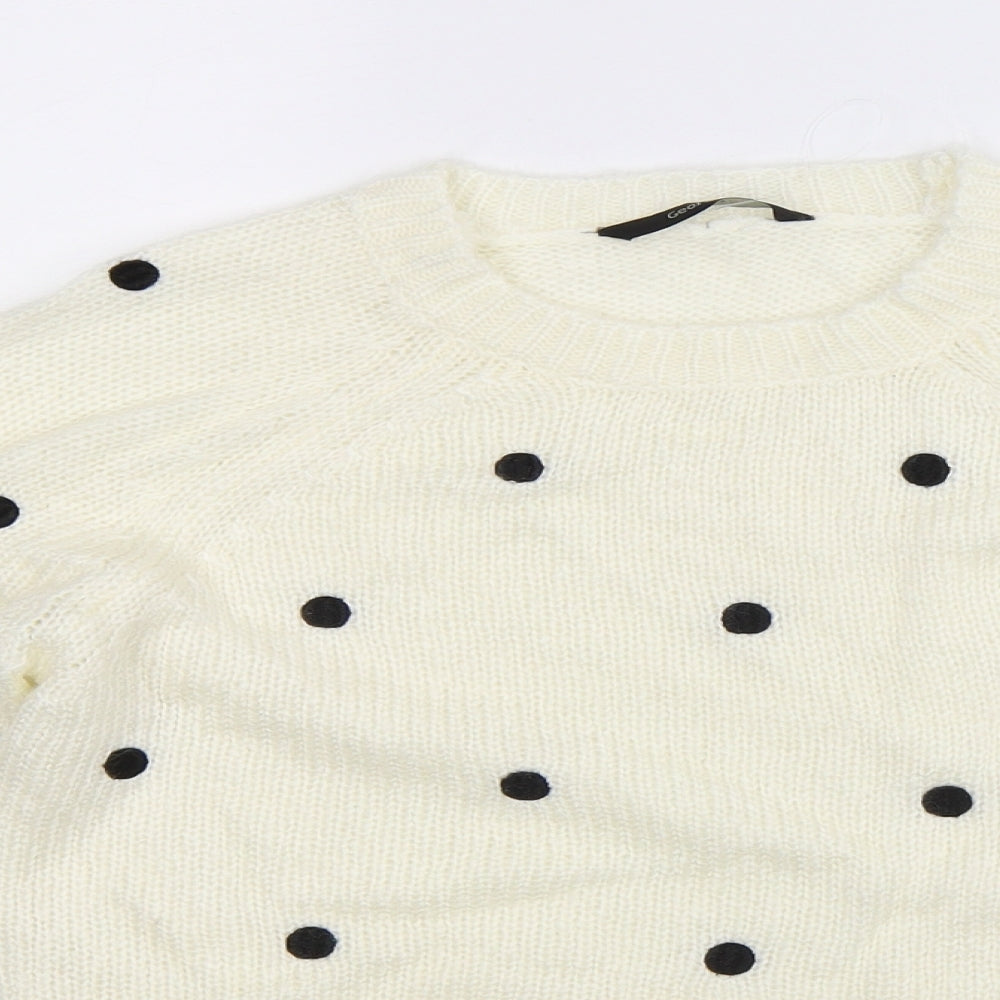 George Girls White Polka Dot Knit Pullover Jumper Size 12-13 Years