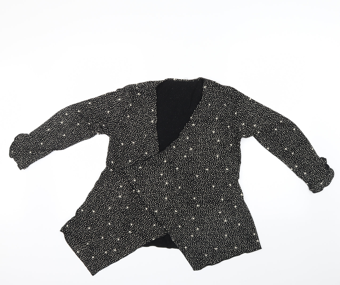 Preworn Womens Black Geometric  Wrap Jumper Size 12  - Frill detail
