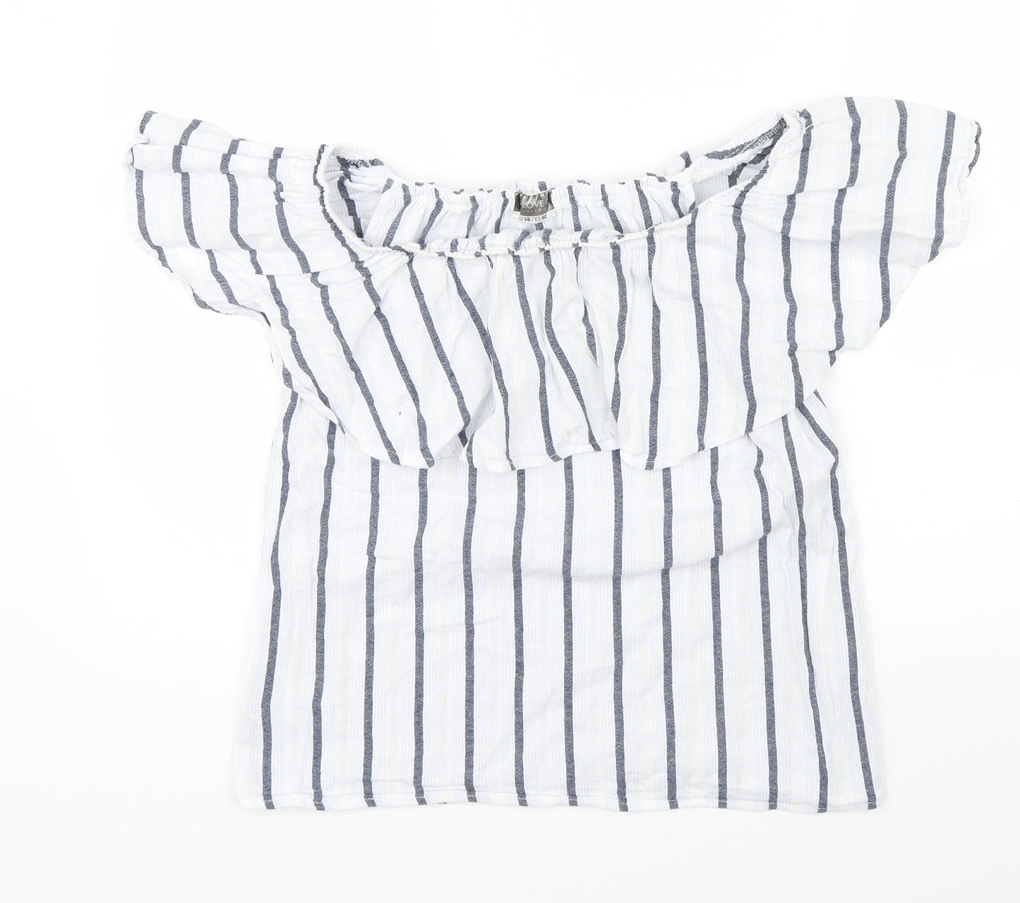 BELOVED Womens Blue Striped  Basic Blouse Size 38