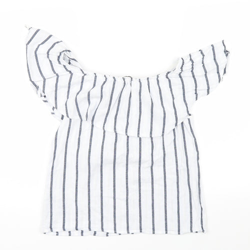 BELOVED Womens Blue Striped  Basic Blouse Size 38