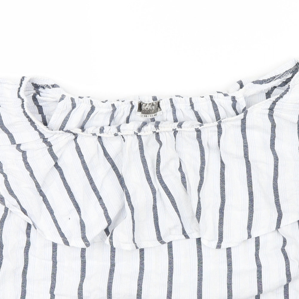 BELOVED Womens Blue Striped  Basic Blouse Size 38