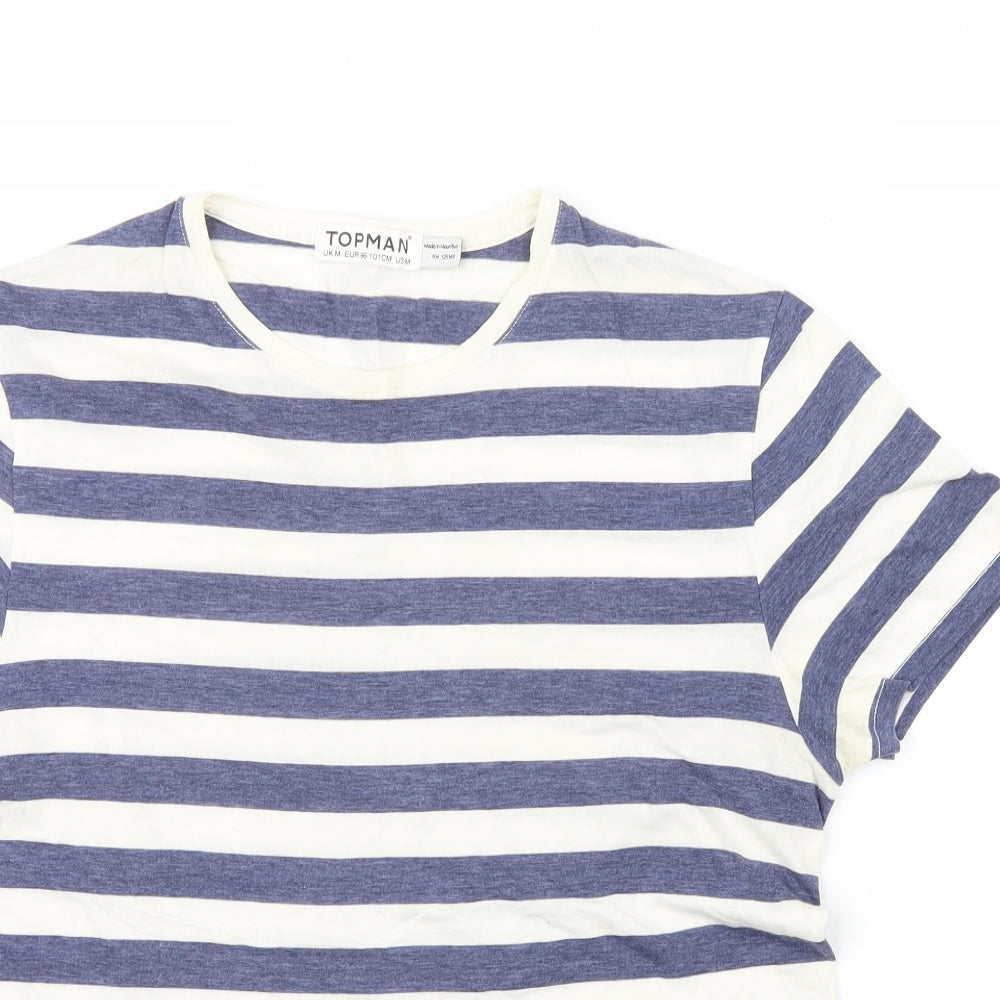 Topman Mens Blue Striped   T-Shirt Size M