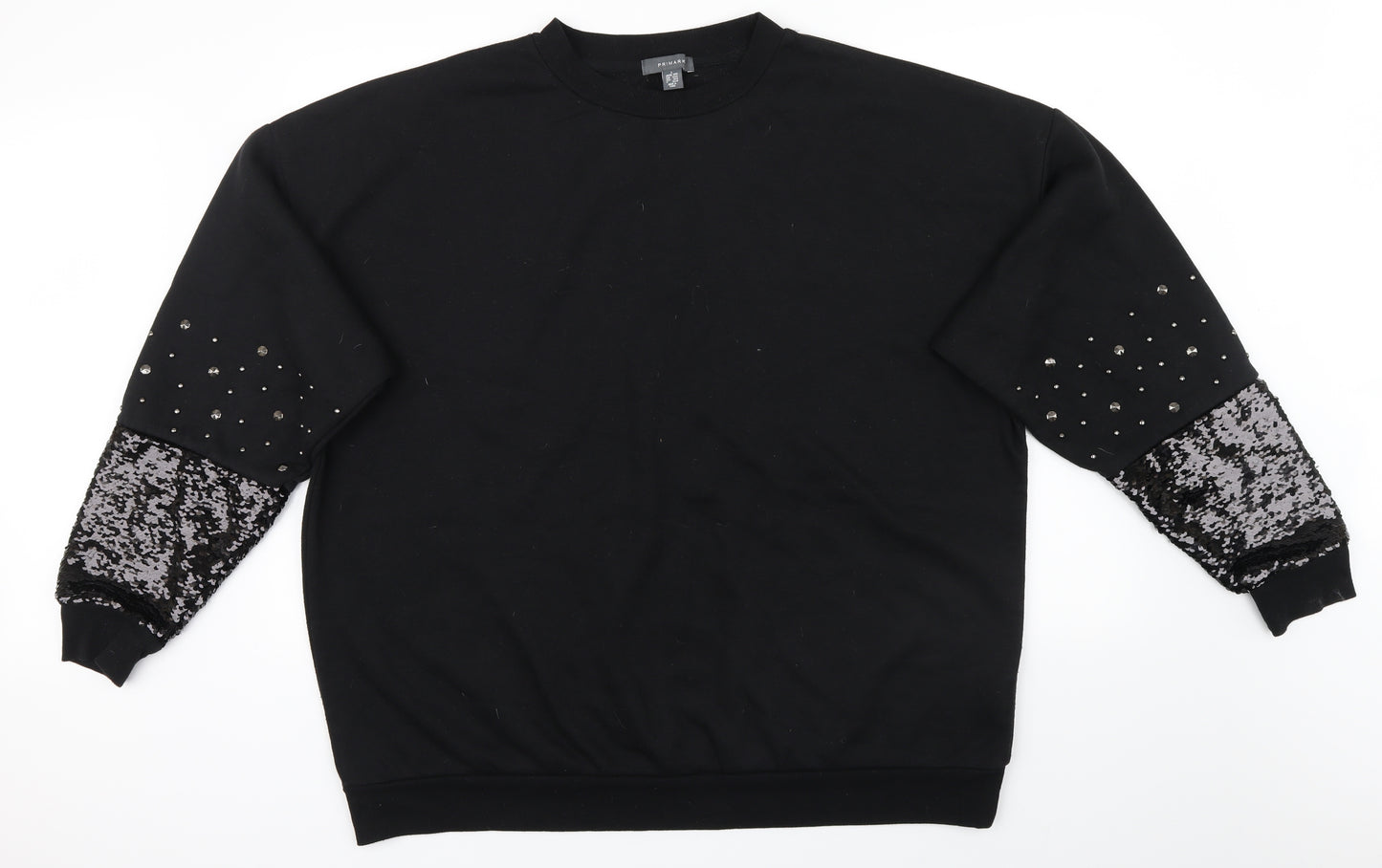 Primark Womens Black   Pullover Sweatshirt Size L  - sequin an beaded detail on sleeves