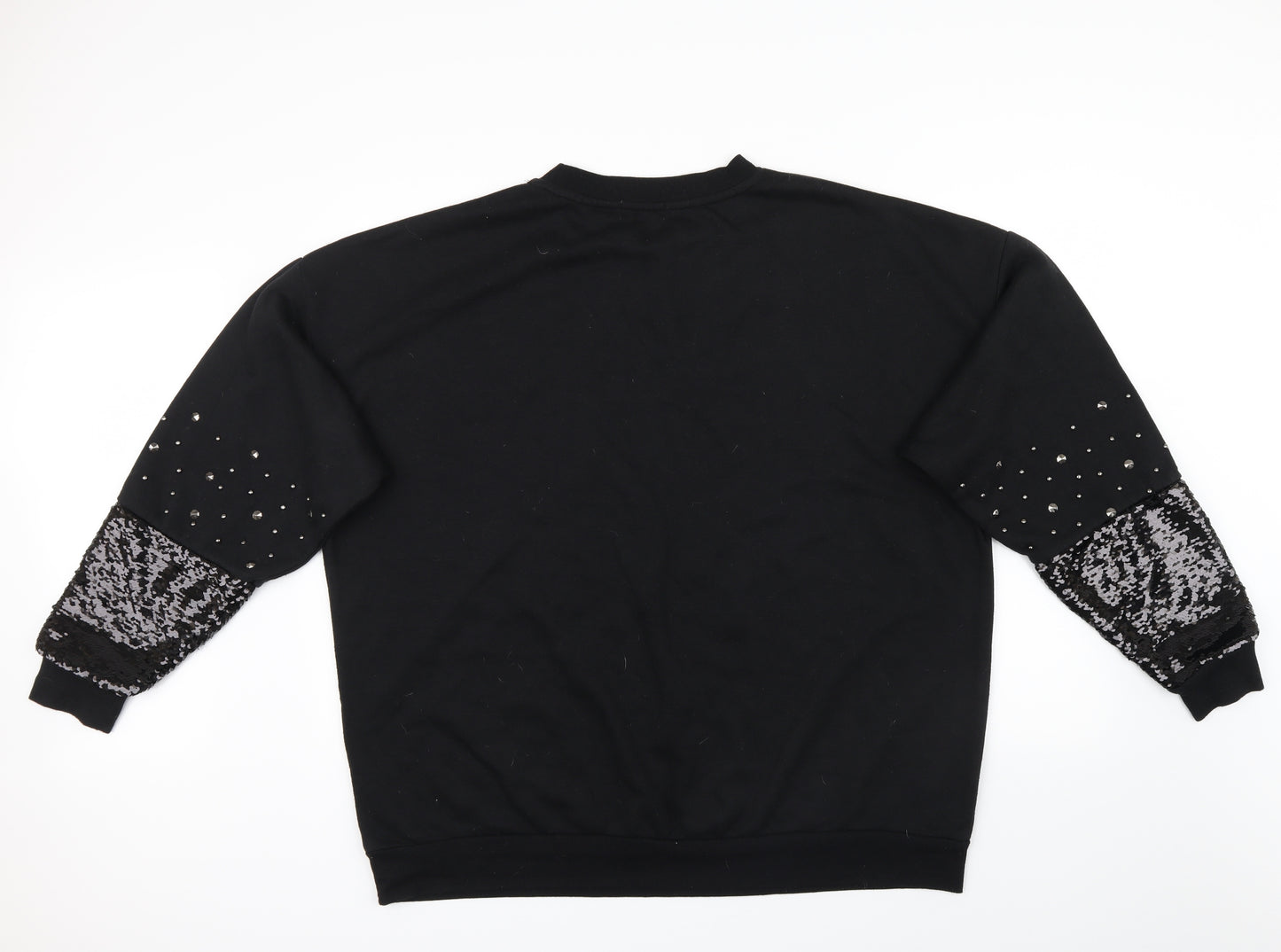 Primark Womens Black   Pullover Sweatshirt Size L  - sequin an beaded detail on sleeves