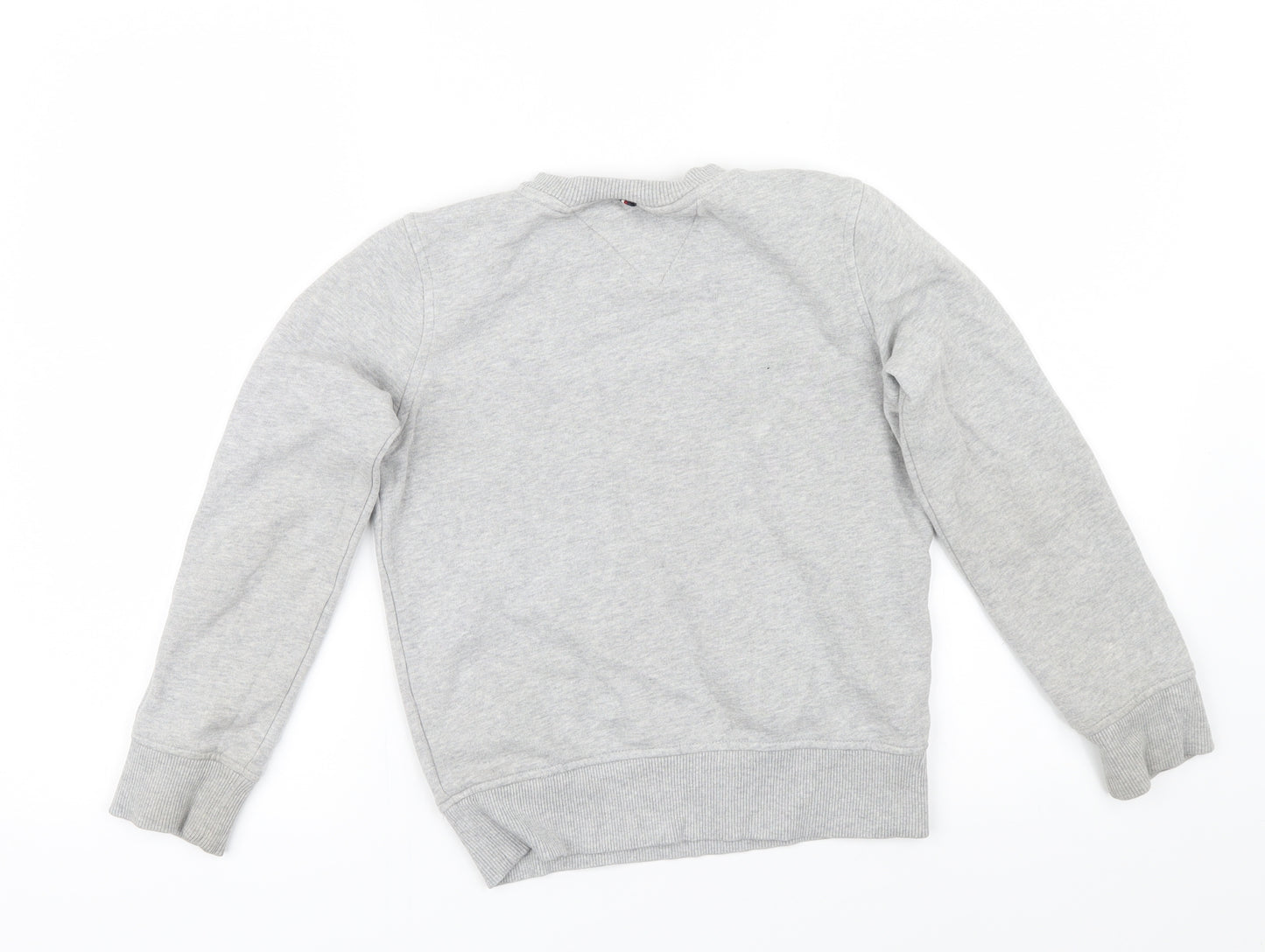 Tommy Hilfiger Boys Grey Striped  Pullover Jumper Size 7-8 Years  - Embroidered