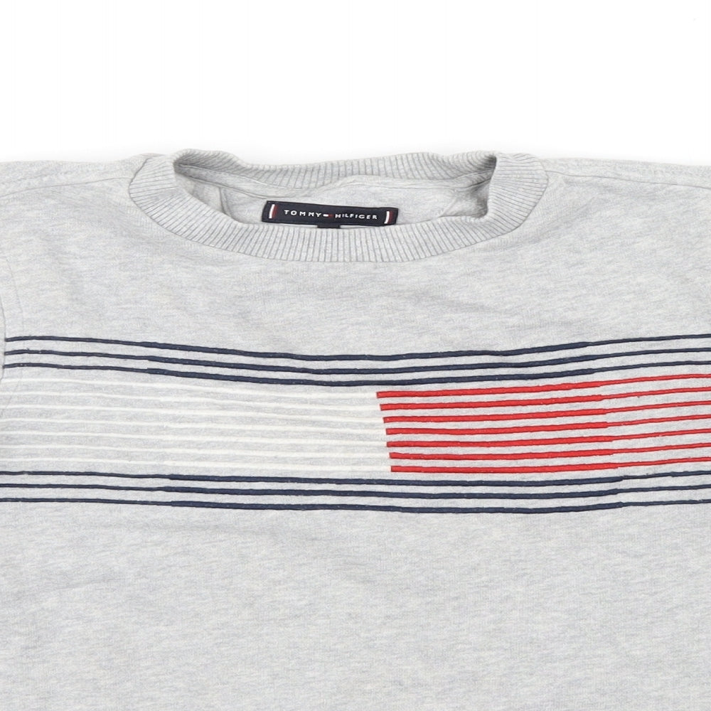 Tommy Hilfiger Boys Grey Striped  Pullover Jumper Size 7-8 Years  - Embroidered
