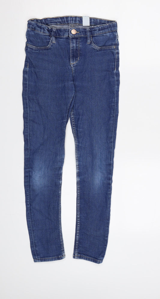Front view of &DENIM girls’ black denim skinny jeans, size 11, years