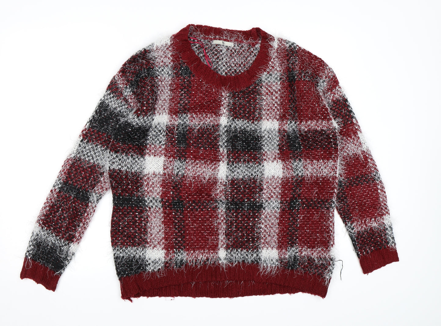TU Womens Red Check Knit Pullover Jumper Size 12