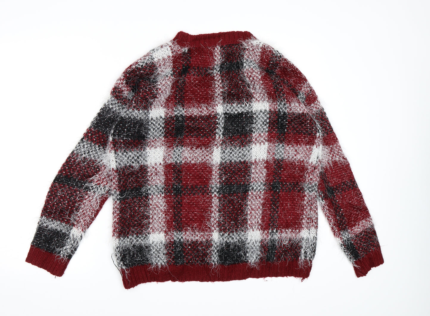 TU Womens Red Check Knit Pullover Jumper Size 12