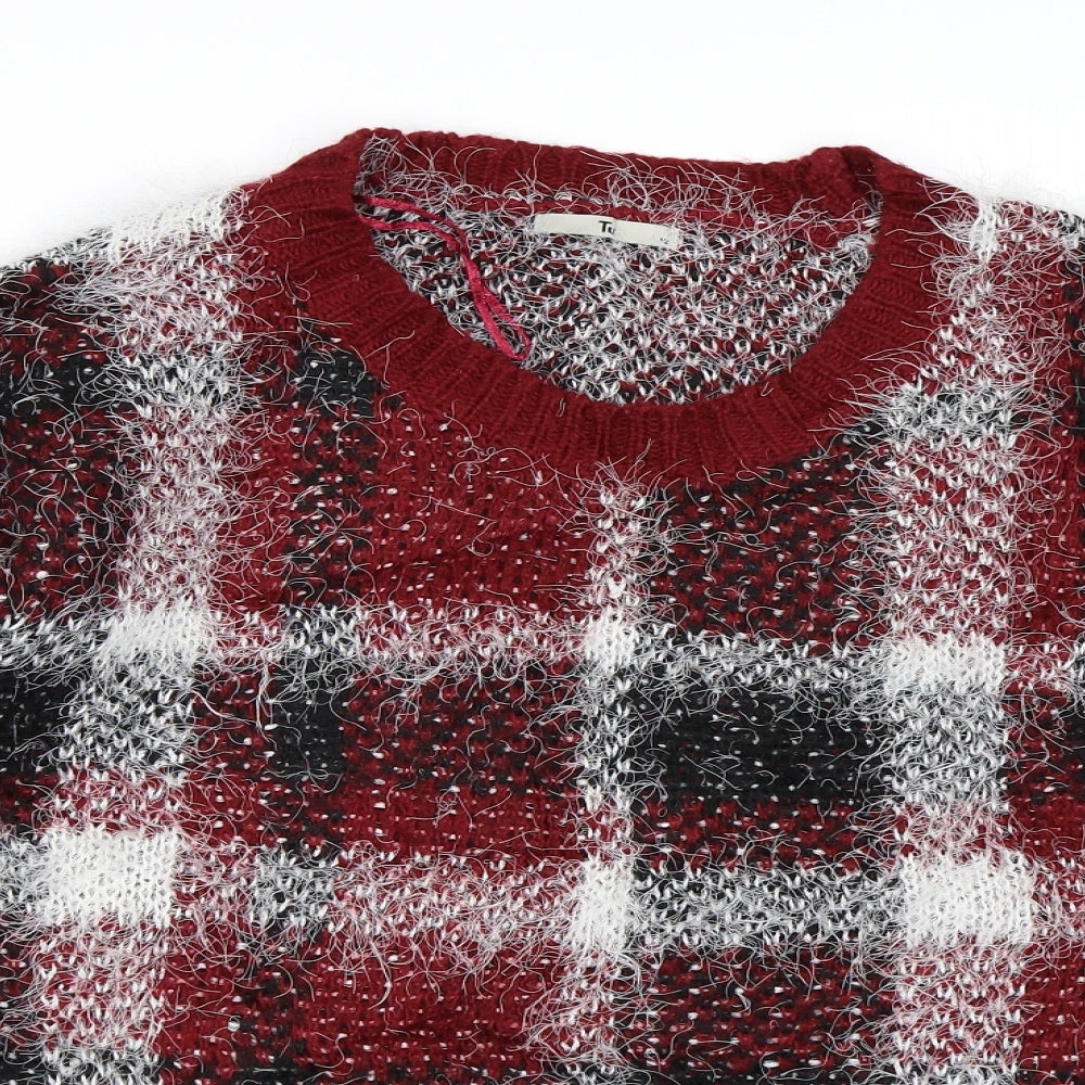 TU Womens Red Check Knit Pullover Jumper Size 12