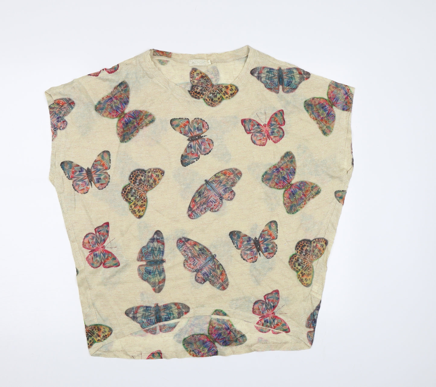 QED London Womens Beige Floral  Pullover Jumper Size S  - Butterflies