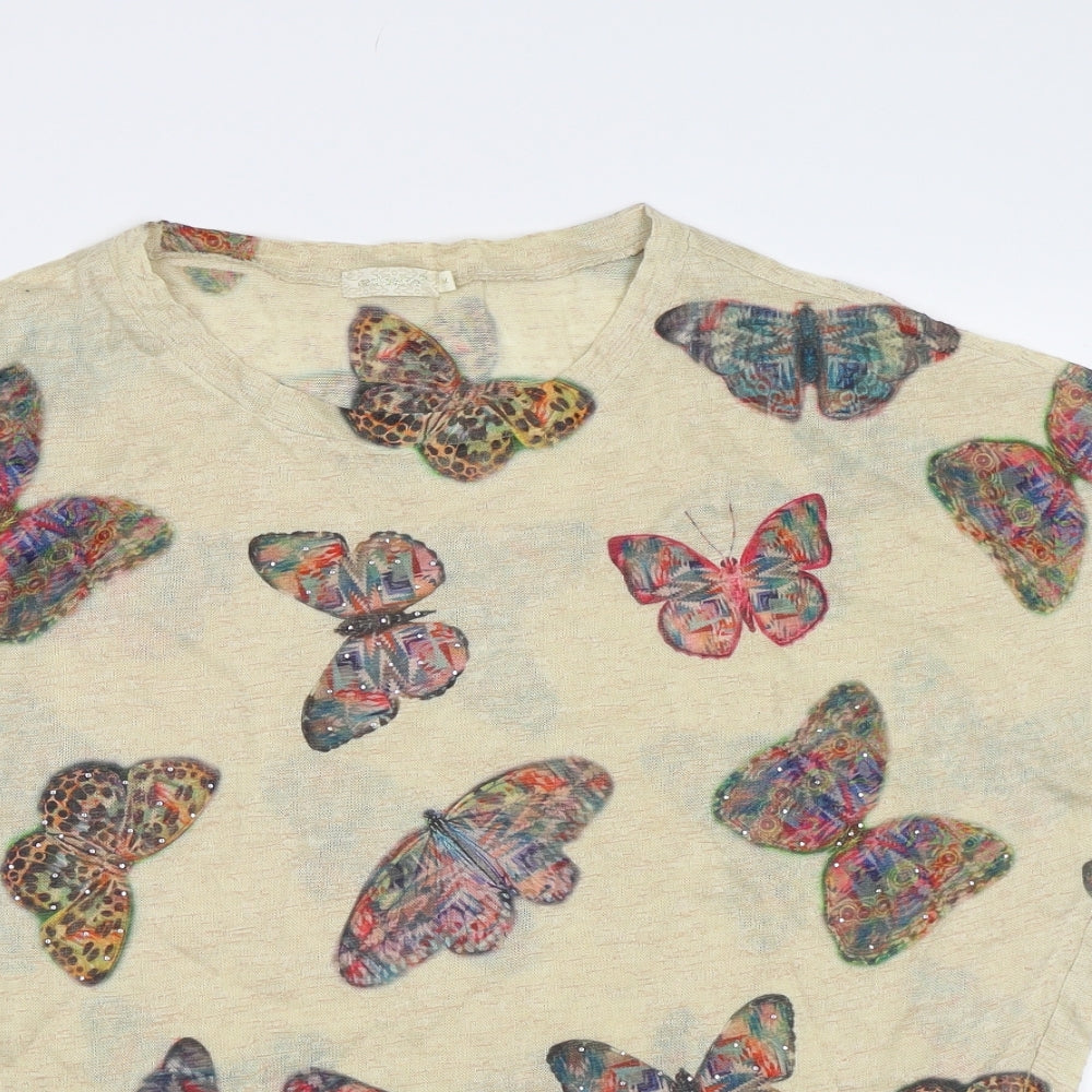 QED London Womens Beige Floral  Pullover Jumper Size S  - Butterflies