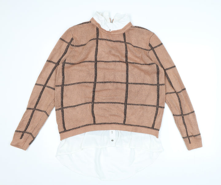 Atmosphere Womens Pink Check Knit Pullover Jumper Size 14