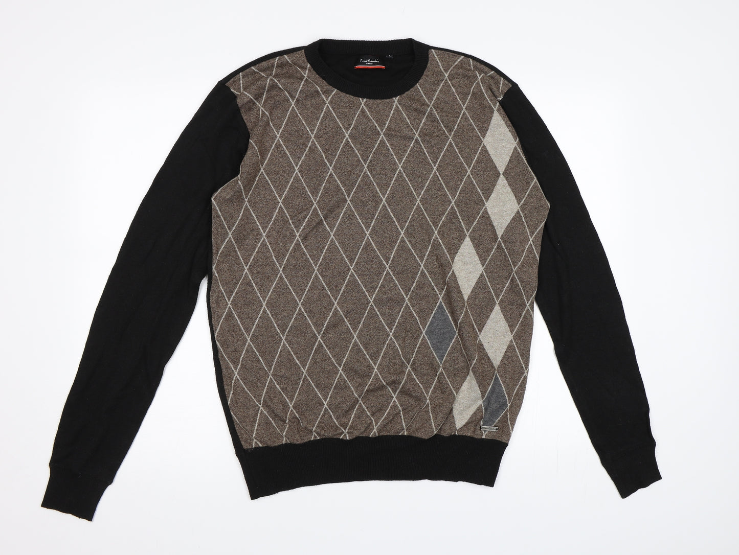 Pierre Cardin Mens Brown Check Knit Pullover Jumper Size L