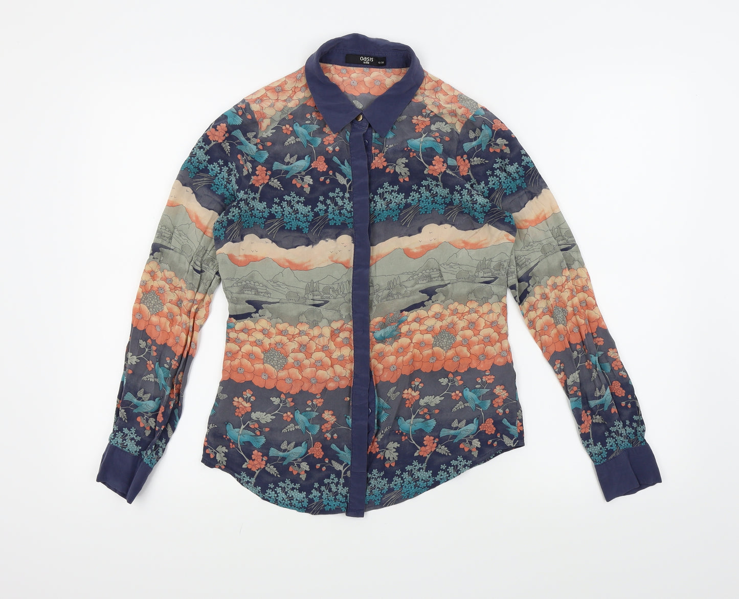 Oasis Womens Blue Floral  Basic Button-Up Size 10