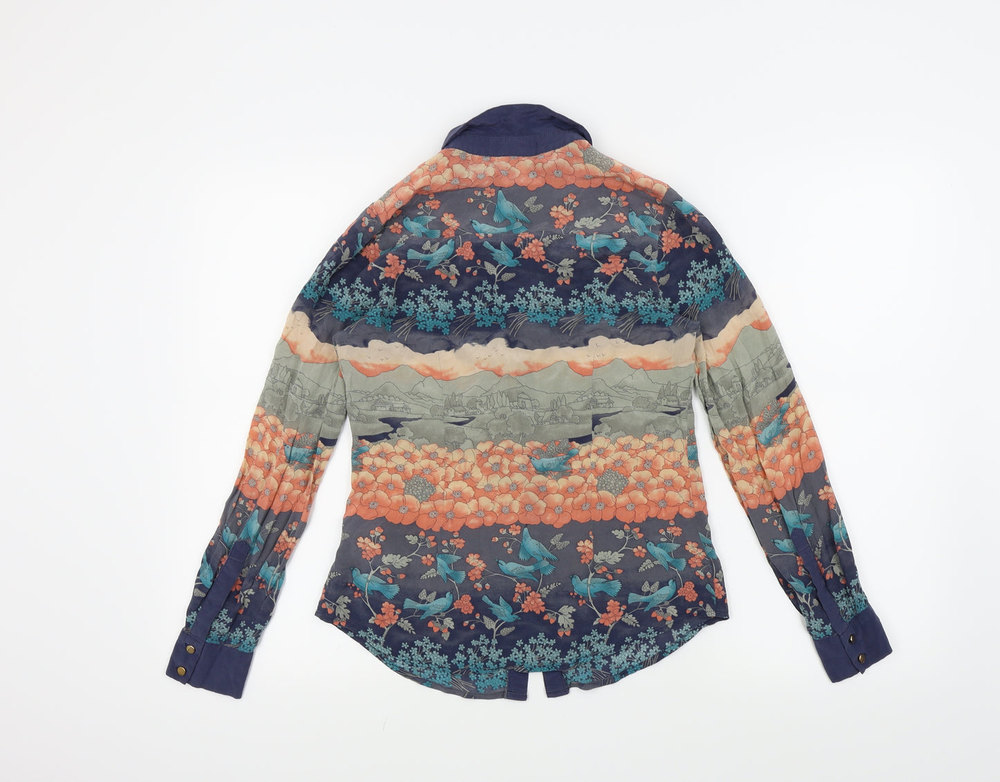 Oasis Womens Blue Floral  Basic Button-Up Size 10