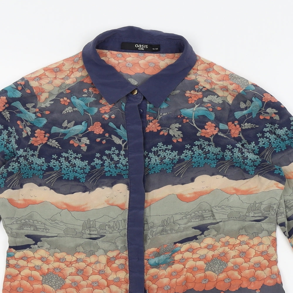 Oasis Womens Blue Floral  Basic Button-Up Size 10