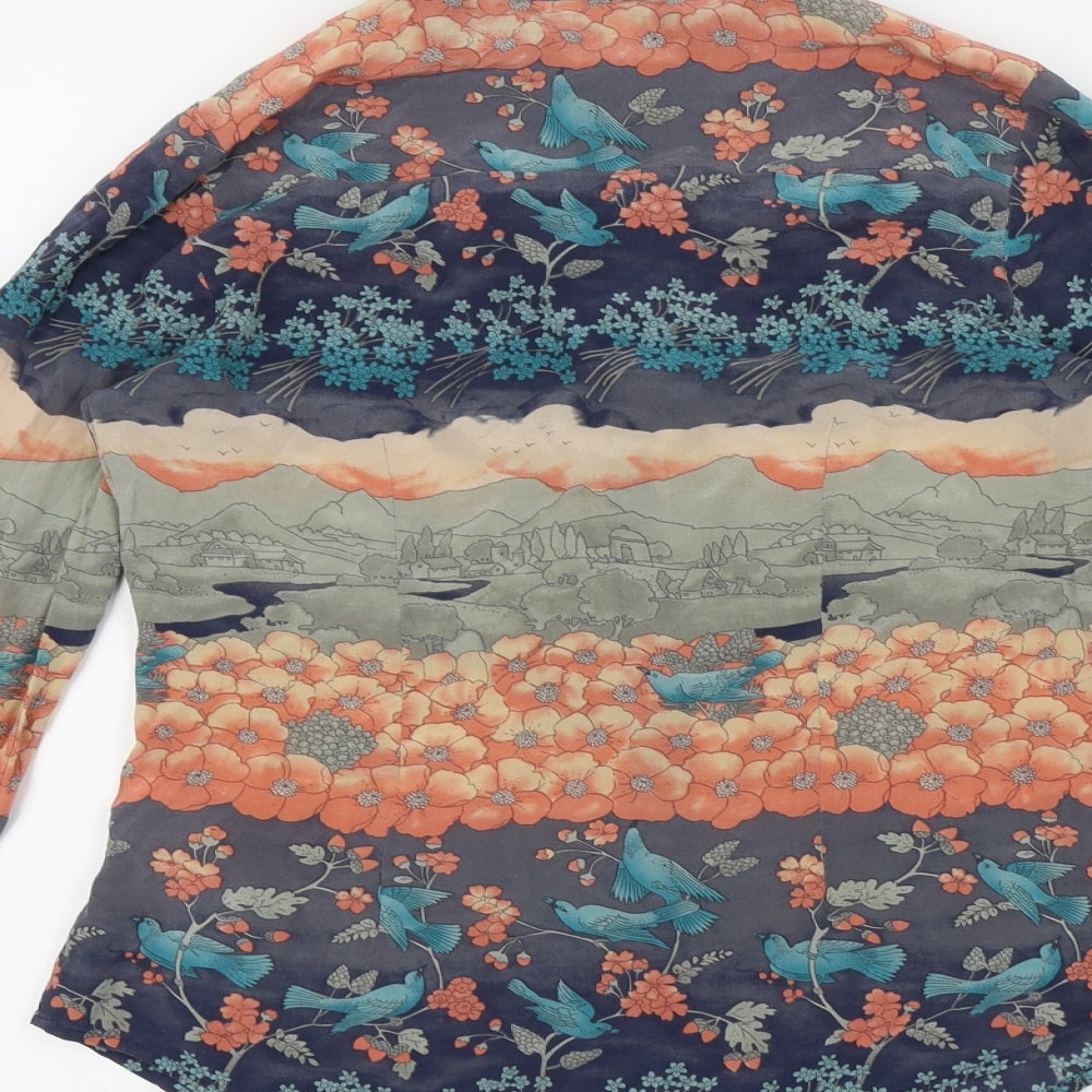 Oasis Womens Blue Floral  Basic Button-Up Size 10