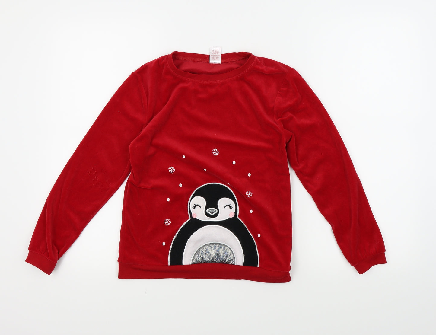 Peacocks Girls Red Solid  Top Pyjama Top Size 10-11 Years  - Christmas Penguin