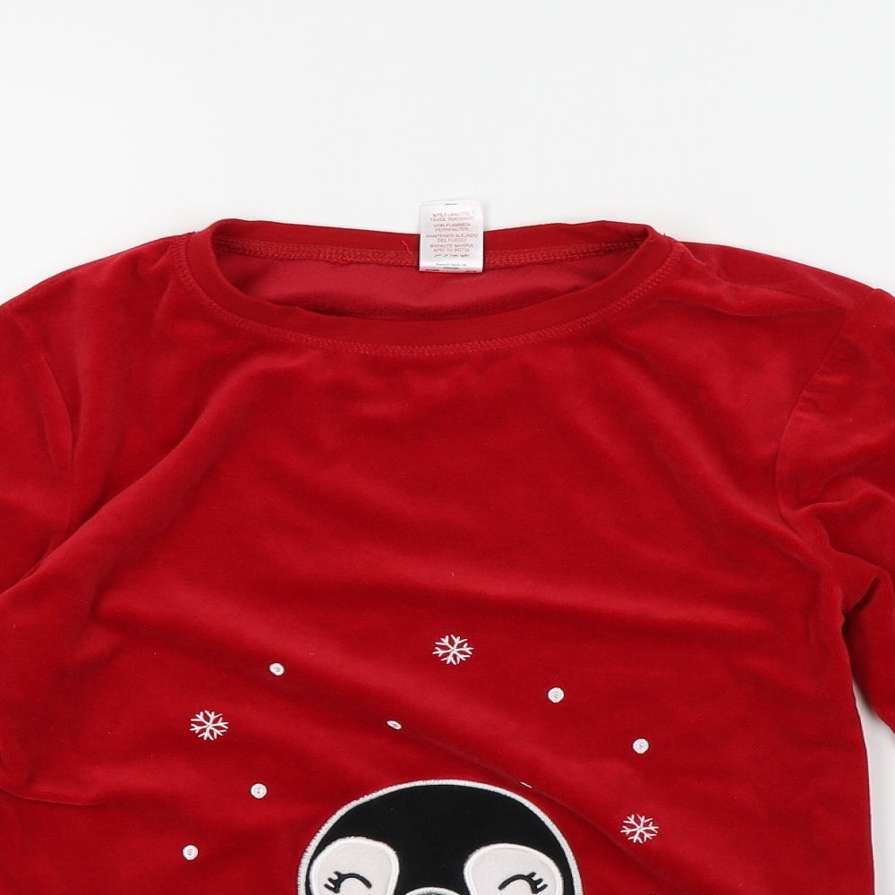 Peacocks Girls Red Solid  Top Pyjama Top Size 10-11 Years  - Christmas Penguin