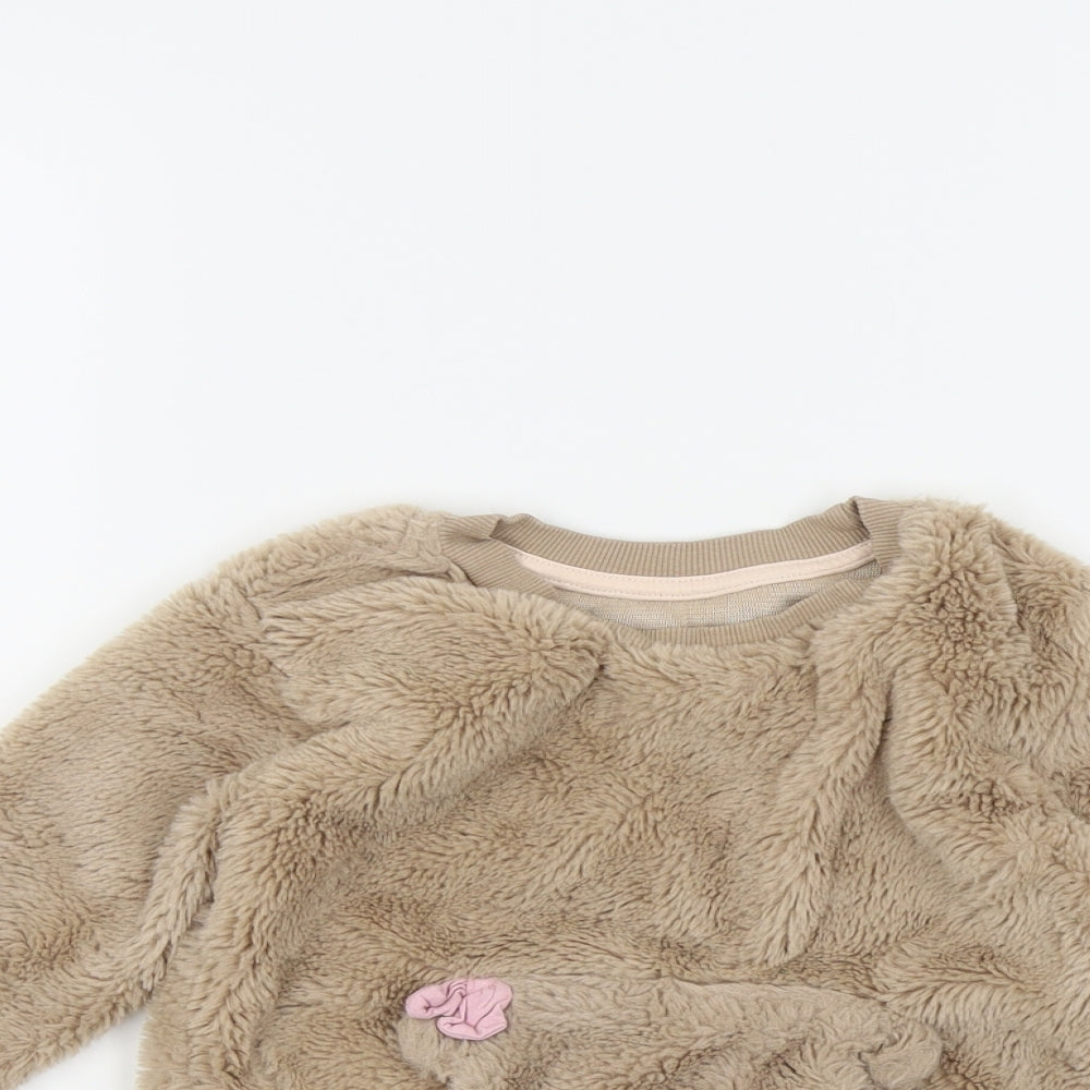 Nutmeg Girls Beige   Pullover Jumper Size 3-4 Years  - Front pocket