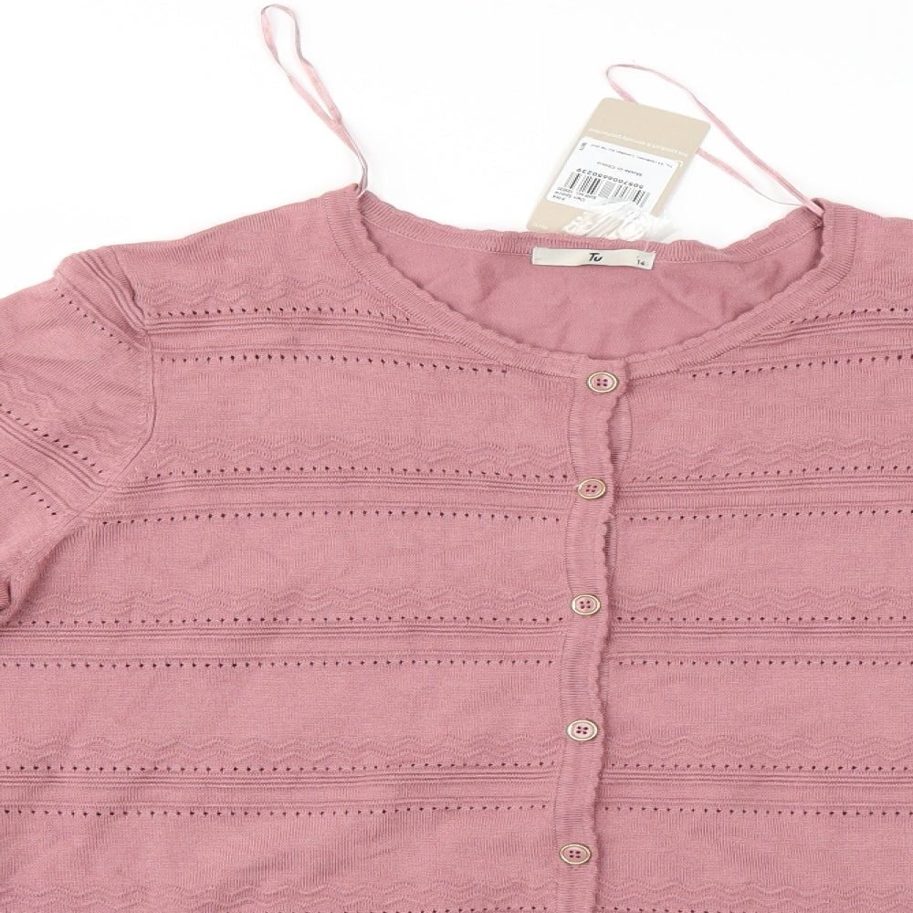 TU Womens Pink Striped  Cardigan Jumper Size 14