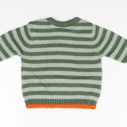 M&Co Boys Green Striped Knit Pullover Jumper Size 3-6 Months  - tractors