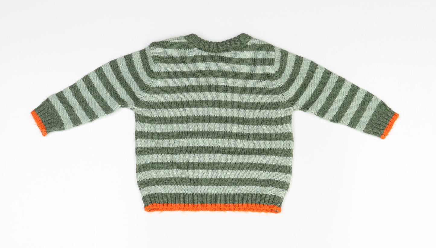 M&Co Boys Green Striped Knit Pullover Jumper Size 3-6 Months  - tractors