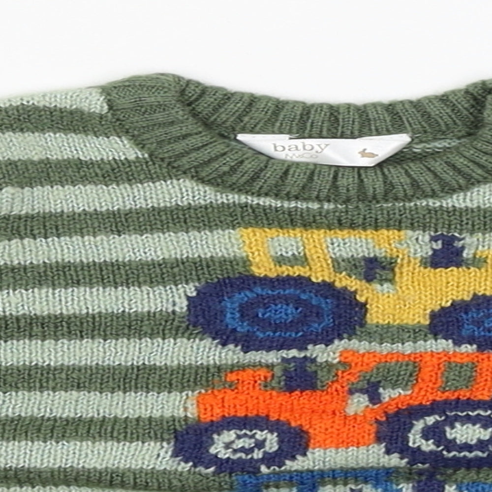 M&Co Boys Green Striped Knit Pullover Jumper Size 3-6 Months  - tractors