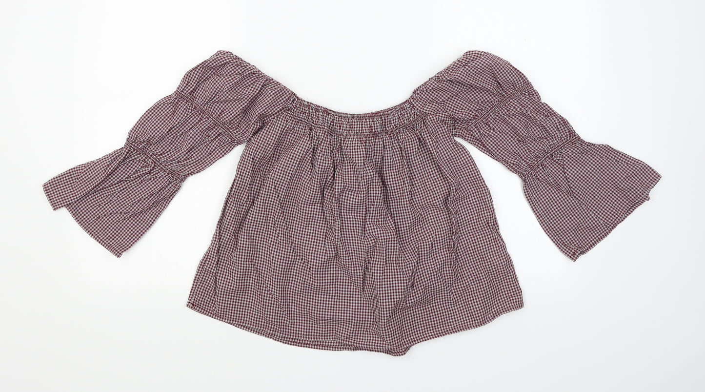 New Look Womens Red Check  Basic Blouse Size 6