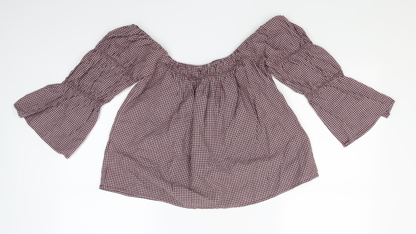 New Look Womens Red Check  Basic Blouse Size 6