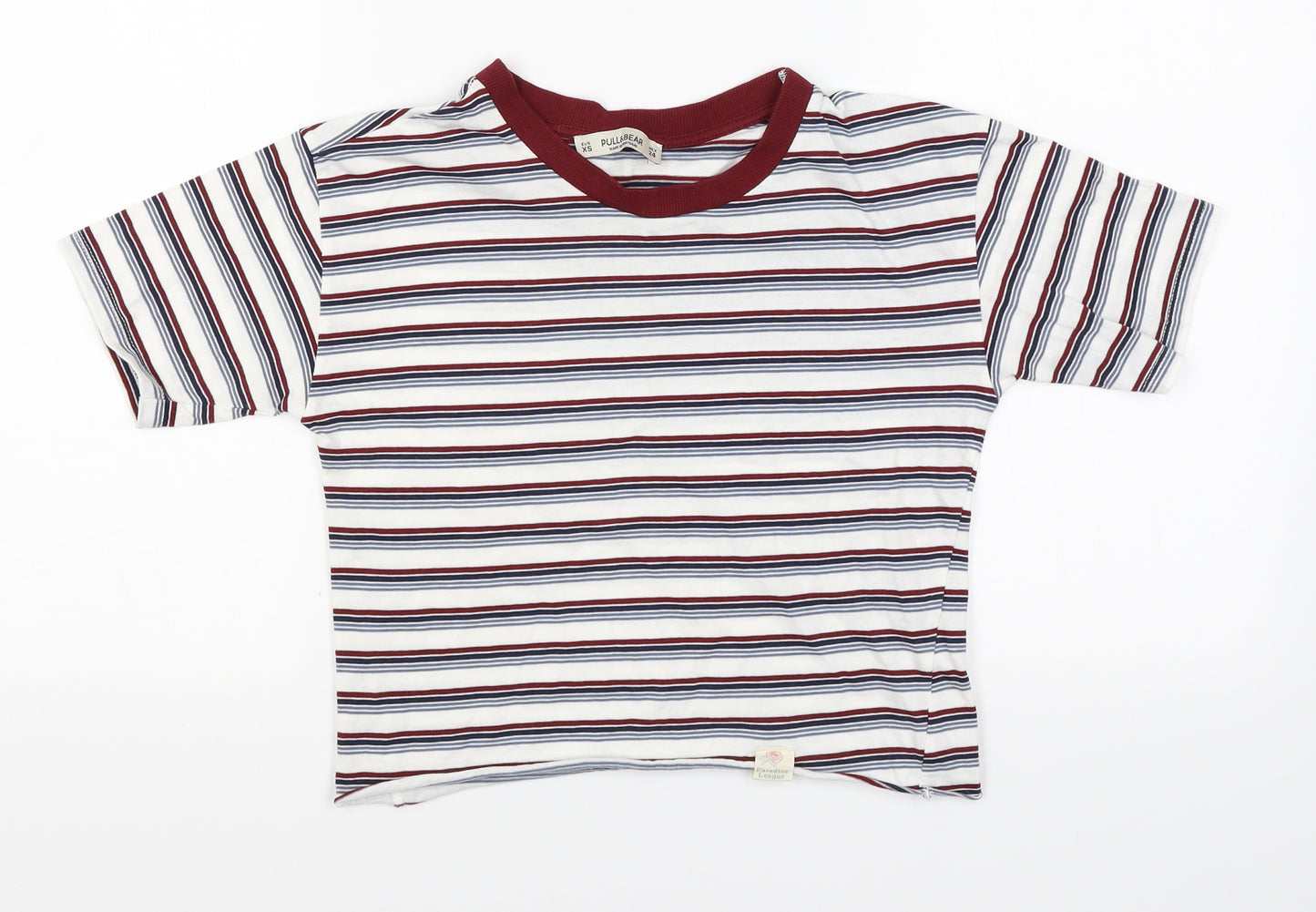 Pull&Bear Womens Red Striped  Basic T-Shirt Size XS
