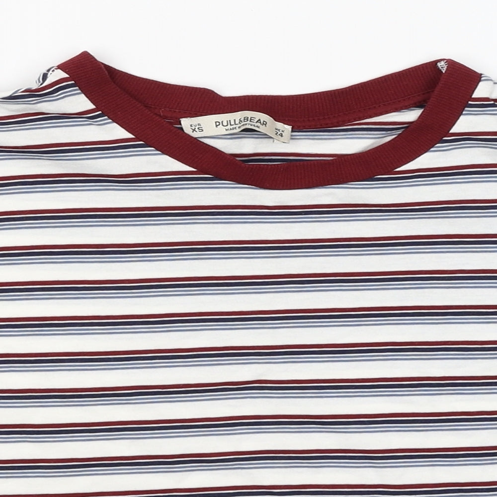 Pull&Bear Womens Red Striped  Basic T-Shirt Size XS