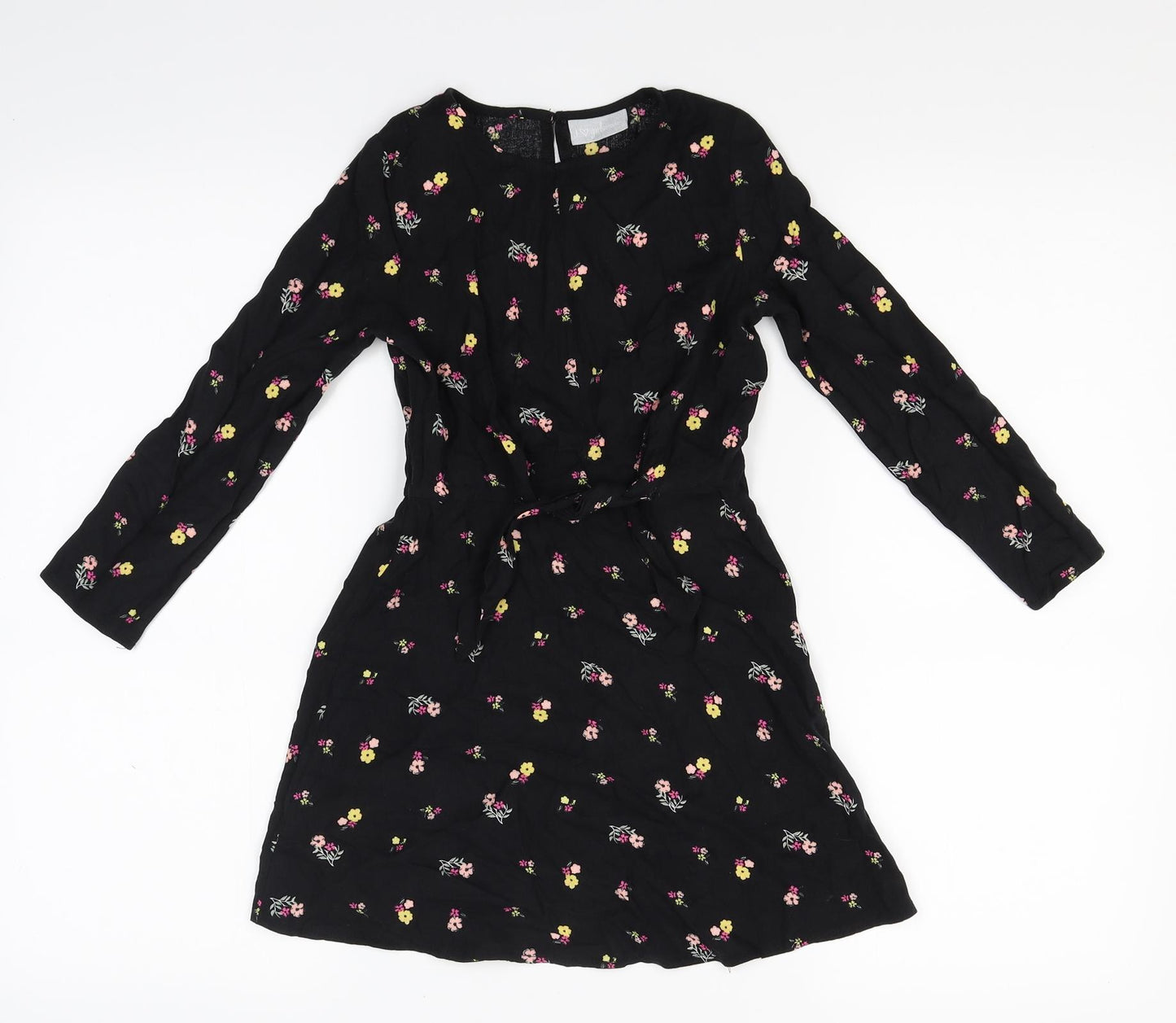 Matalan Girls Black Floral  Fit & Flare  Size 7 Years