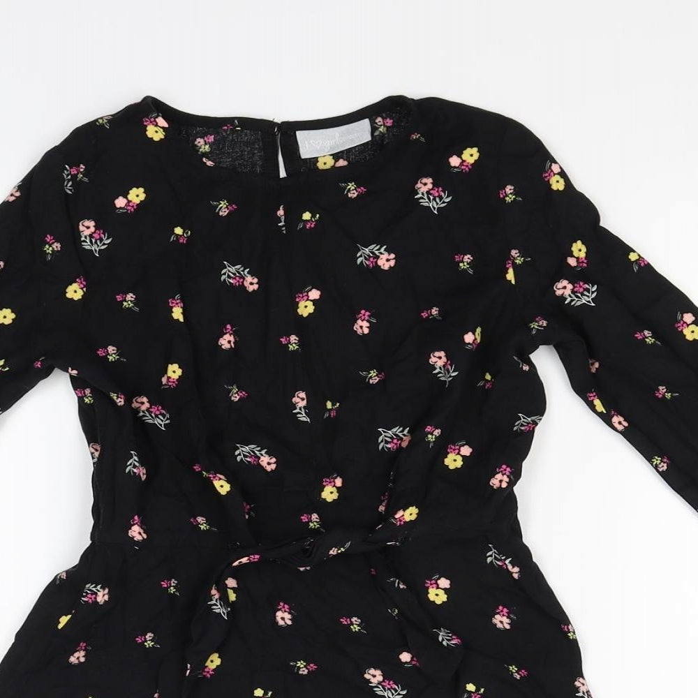 Matalan Girls Black Floral  Fit & Flare  Size 7 Years