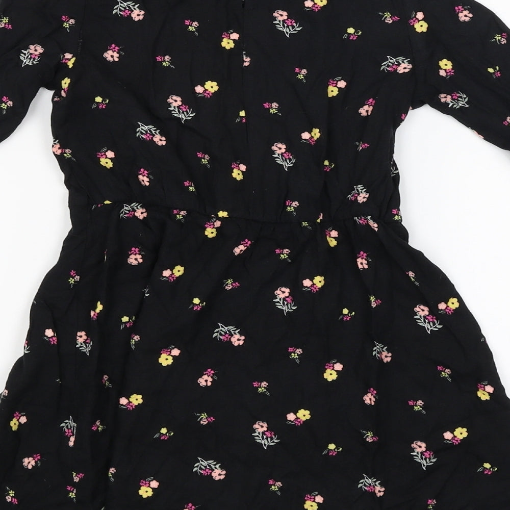 Matalan Girls Black Floral  Fit & Flare  Size 7 Years