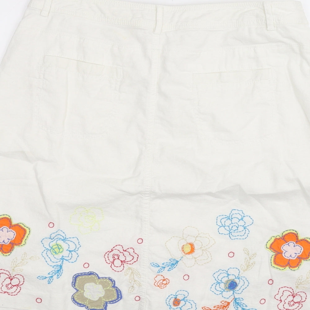 NEXT Womens White Floral  A-Line Skirt Size 14