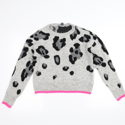 Primark Womens Grey Animal Print Knit Pullover Jumper Size XS