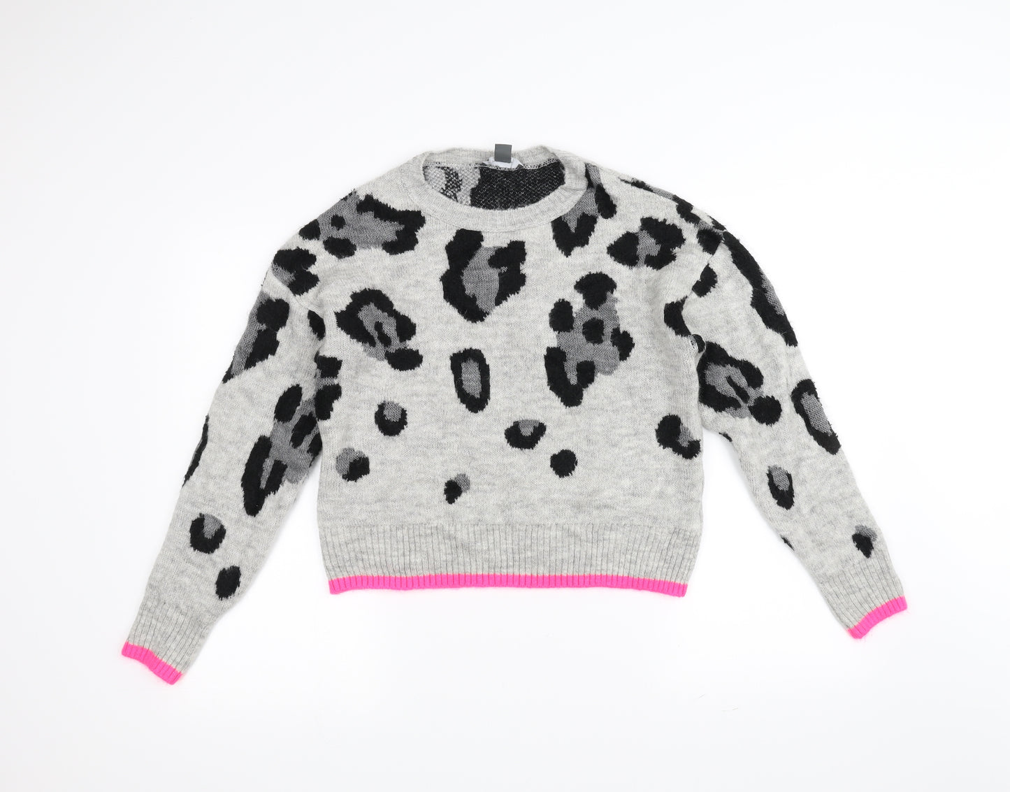 Primark Womens Grey Animal Print Knit Pullover Jumper Size XS