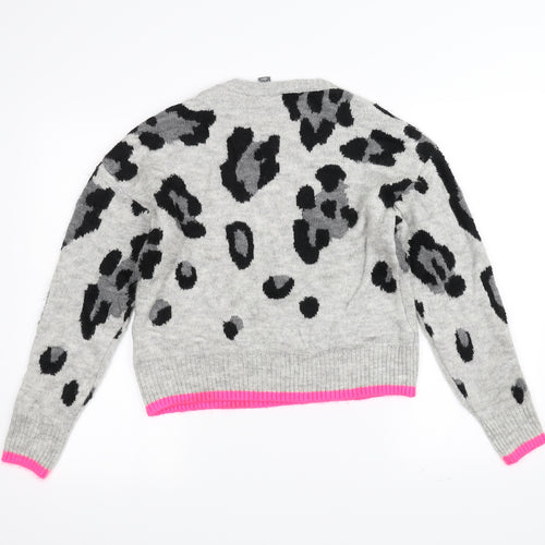 Primark Womens Grey Animal Print Knit Pullover Jumper Size XS