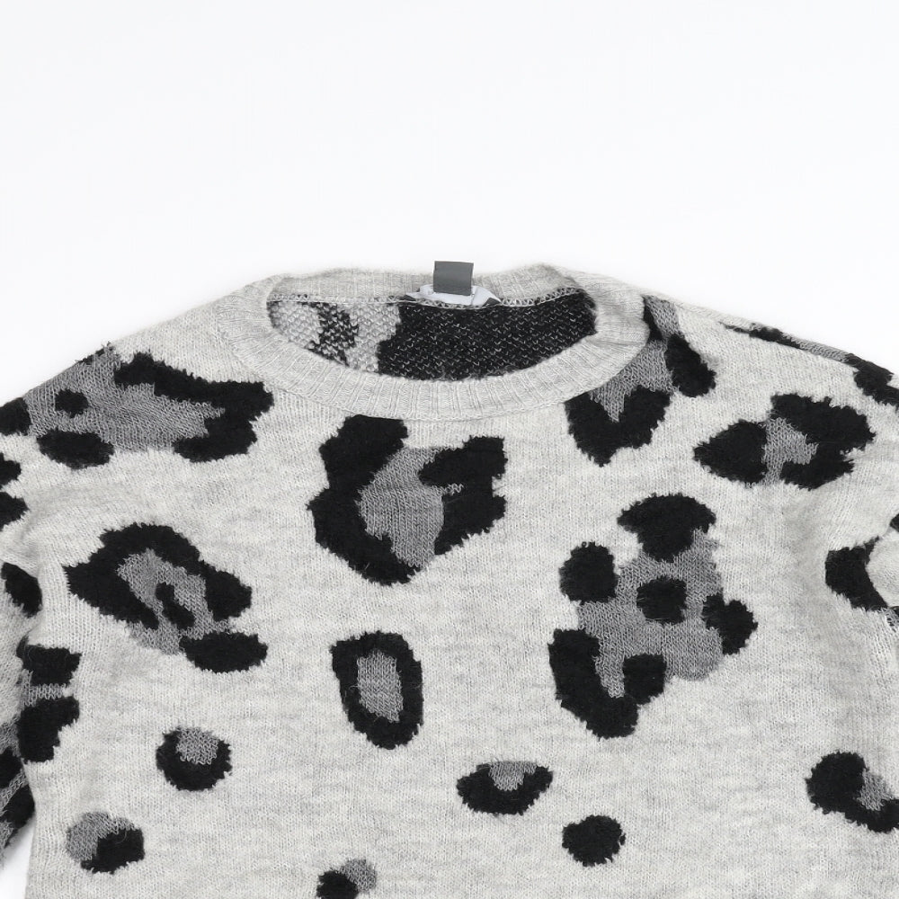 Primark Womens Grey Animal Print Knit Pullover Jumper Size XS