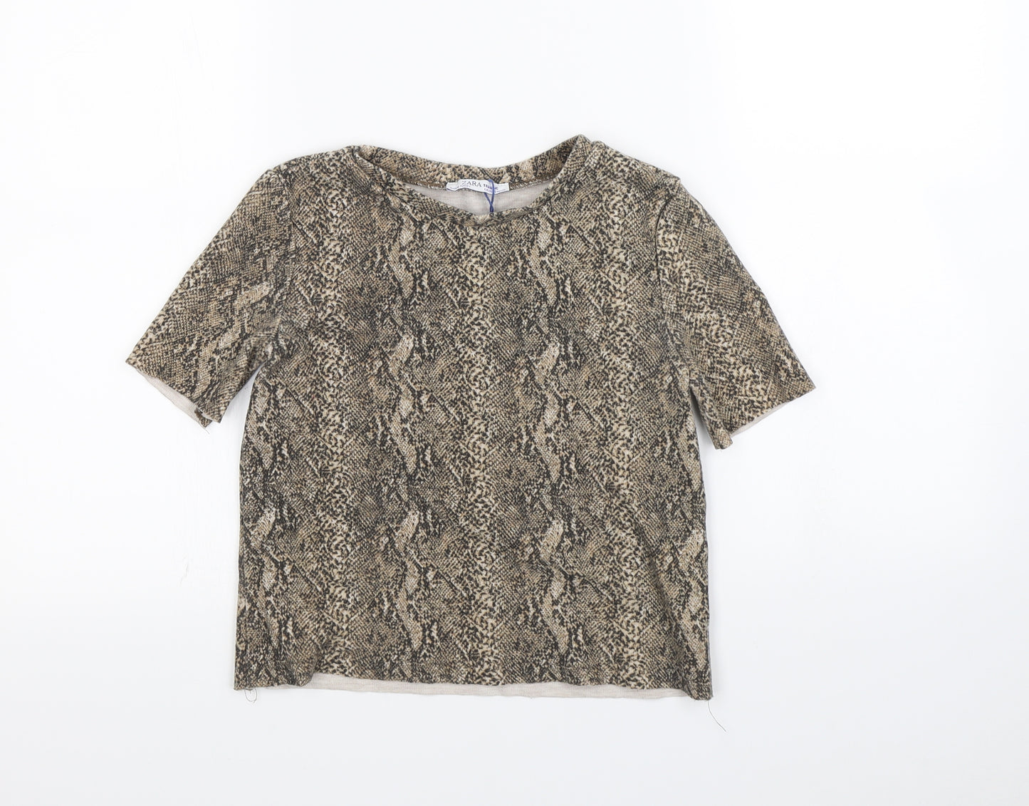 Zara Womens Beige Animal Print  Cropped T-Shirt Size S