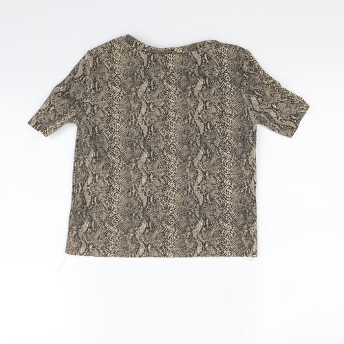 Zara Womens Beige Animal Print  Cropped T-Shirt Size S