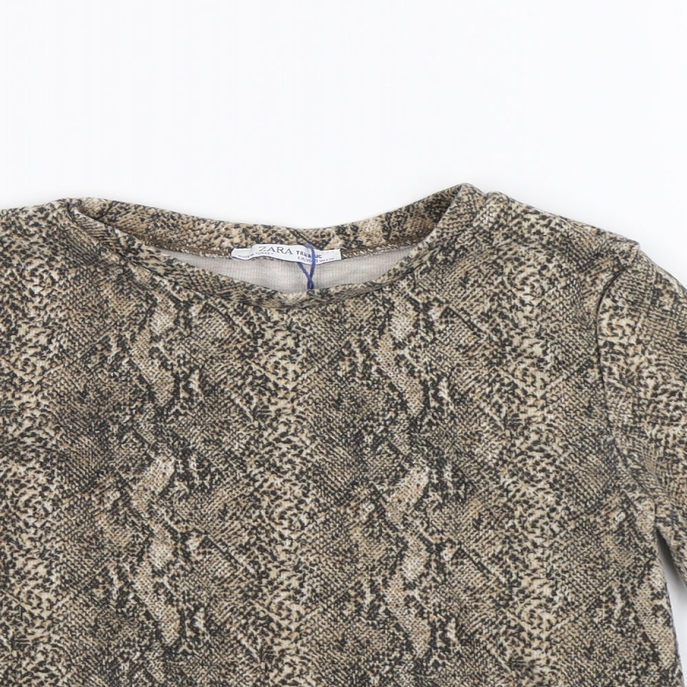 Zara Womens Beige Animal Print  Cropped T-Shirt Size S