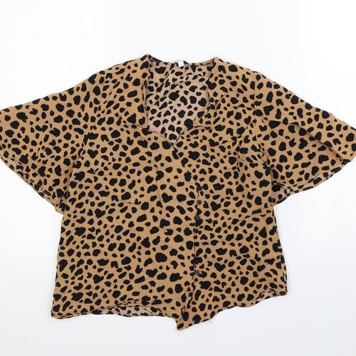 Warehouse Womens Brown Animal Print  Cropped Blouse Size 14