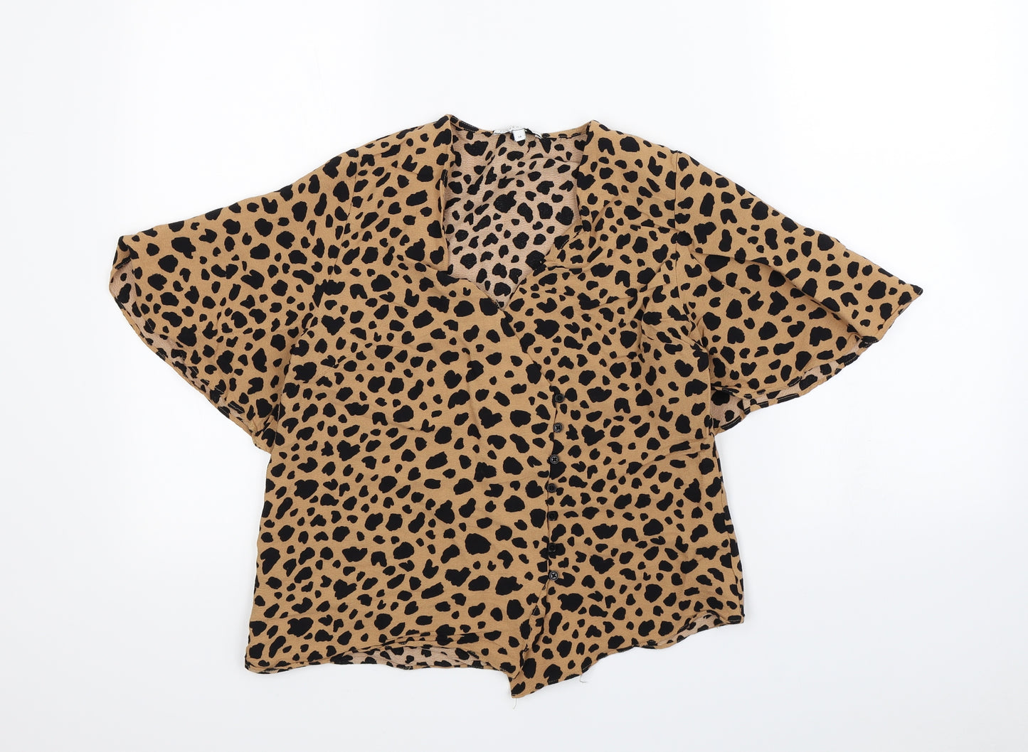 Warehouse Womens Brown Animal Print  Cropped Blouse Size 14