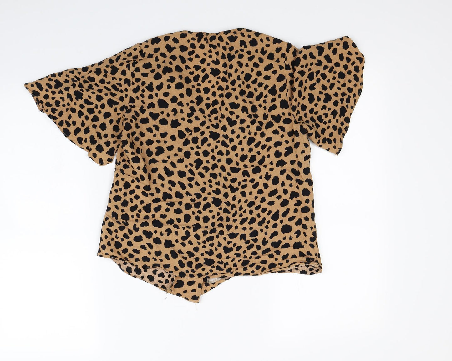 Warehouse Womens Brown Animal Print  Cropped Blouse Size 14