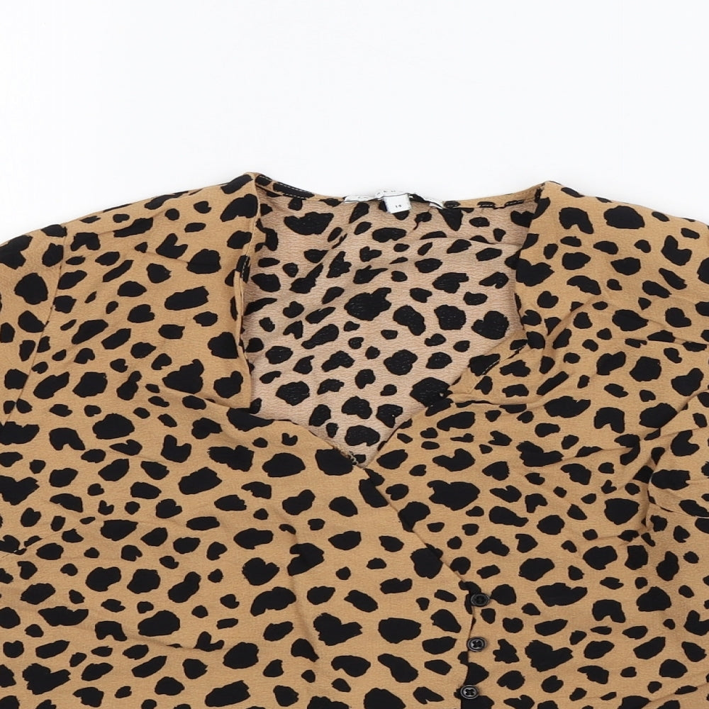 Warehouse Womens Brown Animal Print  Cropped Blouse Size 14