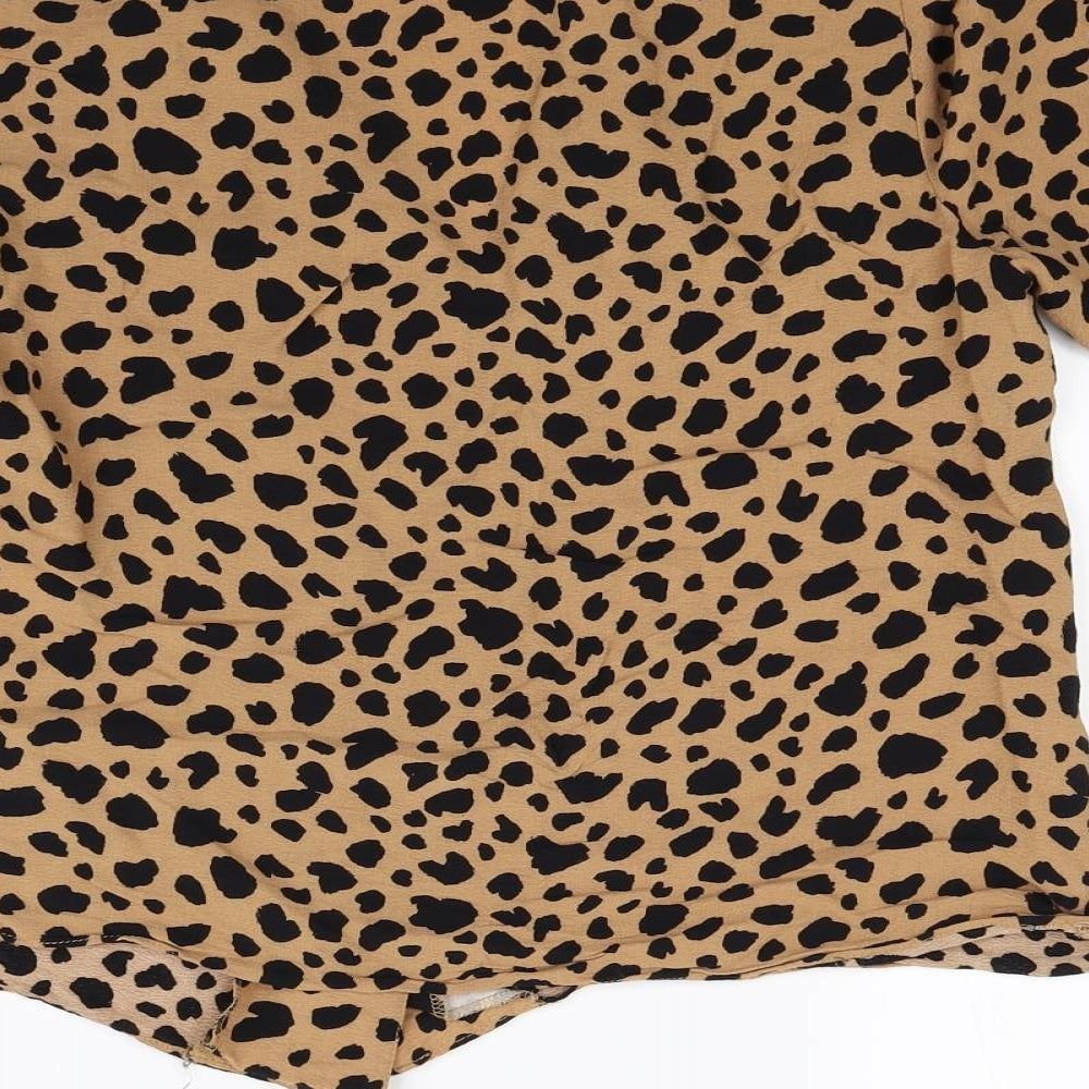 Warehouse Womens Brown Animal Print  Cropped Blouse Size 14