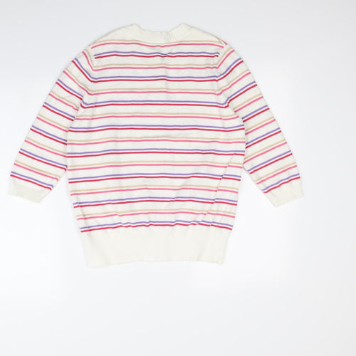 M&S Womens White Striped  Cardigan Jumper Size 16